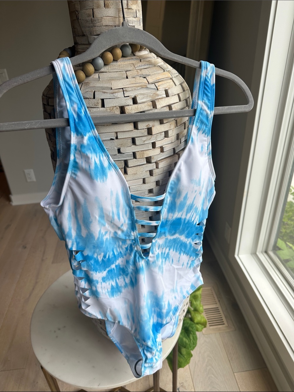 XOXO Blue and White Tie-Dye One-Piece Swimsuit